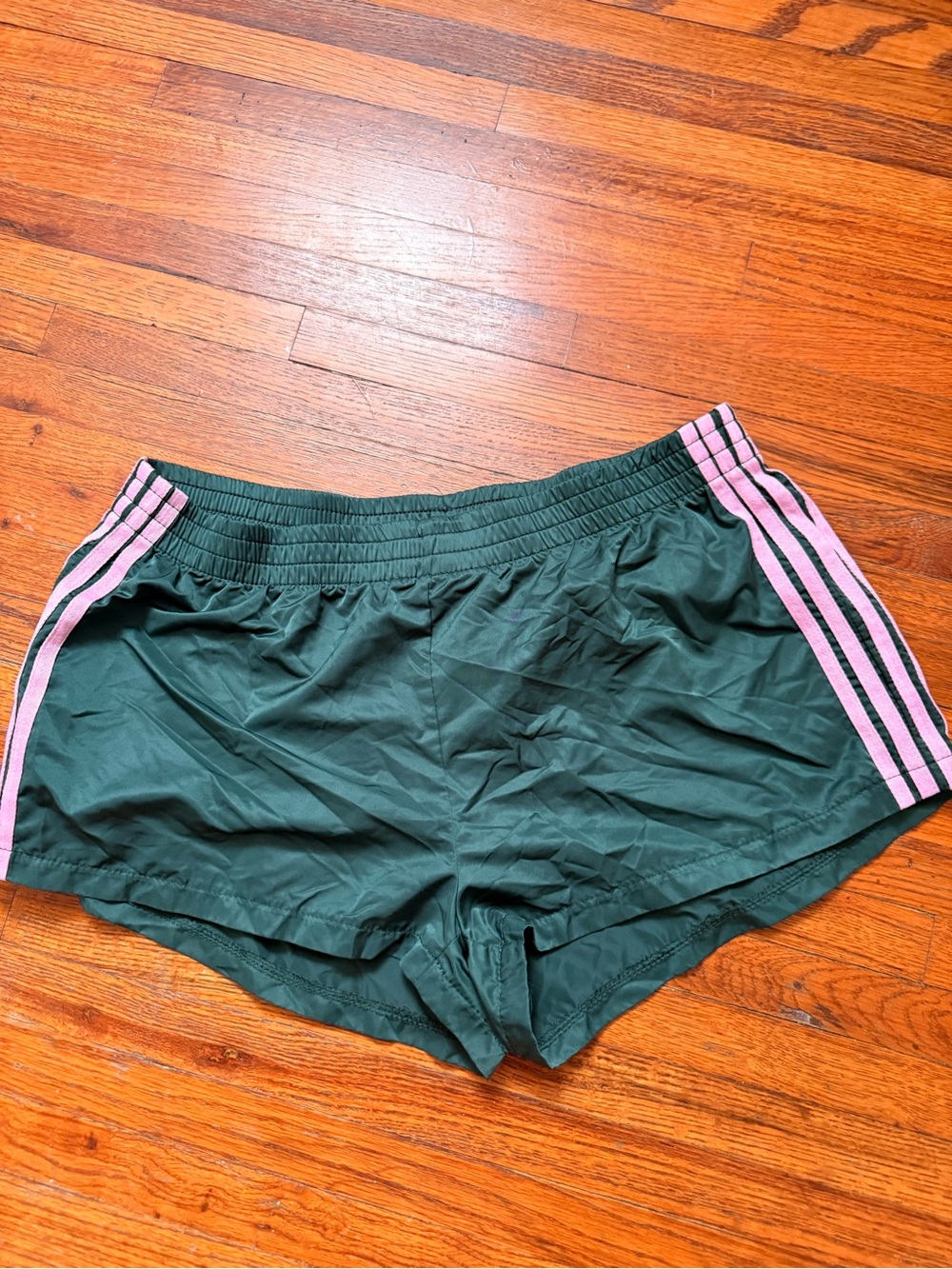Edikted Nikki Nylon Shorts Women's Dark Green Pink Side Stripe Y2K Athletic